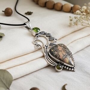 S925 Silver Turtella Jasper Tiger Eye Peridot Pendant Trendy Necklace